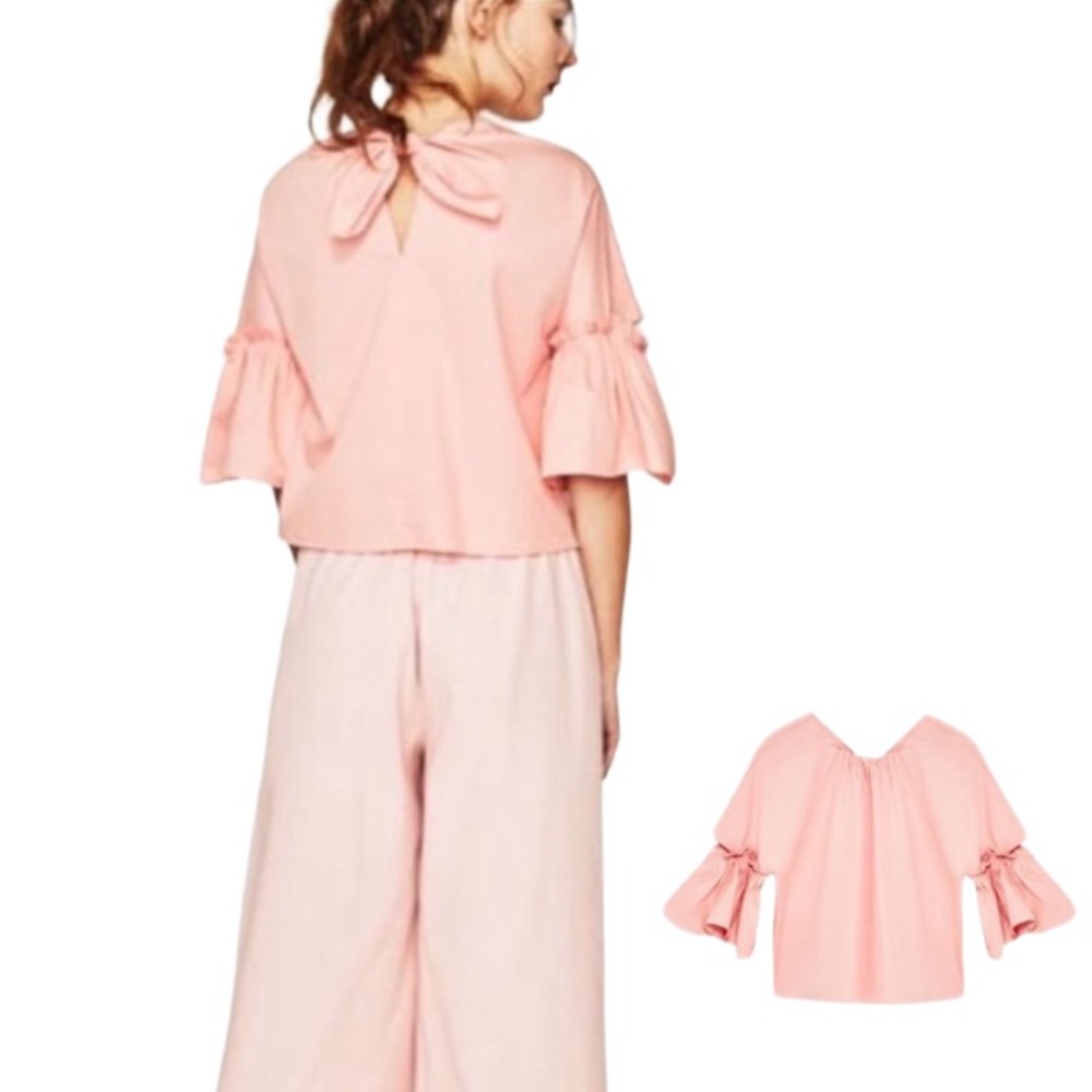 Zara Pink Ruffle Sleeve Top